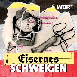 Cover des Podcasts "Eisernes Schweigen": Foto eines gebastelten Bombenzünders aus Ermittlungsakten, dahinter die Farben der Reichsflagge. Dazu der Titelschriftzug "Eisernes Schweigen".