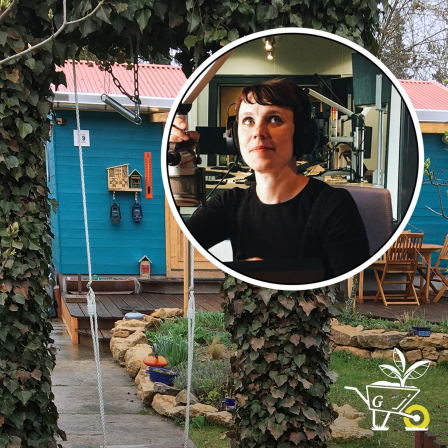 Blick in Kleingarten mit Porträt der Bloggerin Carolin Engwert