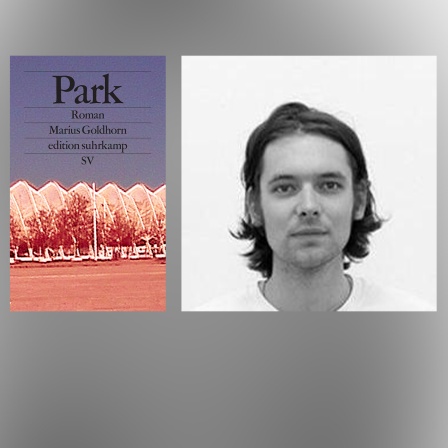 Buchcover + Porträt Marius Goldhorn "Park" foto: Verlag Suhrkamp/(c) Tanita Olbrich