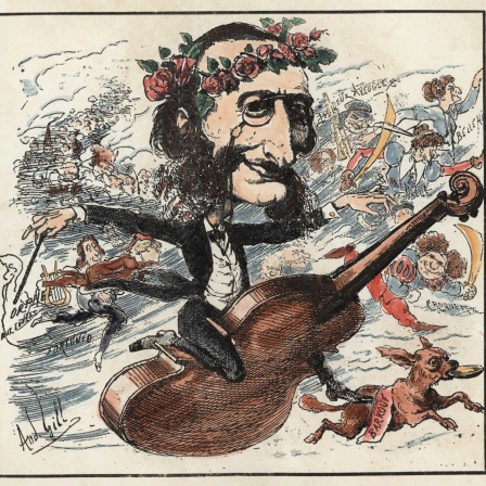 Karikatur Jacques Offenbach, Holzstich nach Zeichnung, 1866, von André Gill