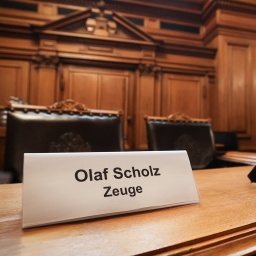 Ein Schild mit dem Text "Olaf Scholz Zeuge" steht auf einem Platz auf der Senatsbank vor Beginn einer Sitzung des Parlamentarischen Untersuchungsausschusses "Cum-Ex" im Plenarsaal der Hamburgischen Bürgerschaft im Rathaus. 