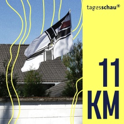 Gehisste Reichskriegsflagge an einem Einfamilienhaus.