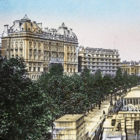 Blick entlang der Themse zum Hotel Savoy und Cecil