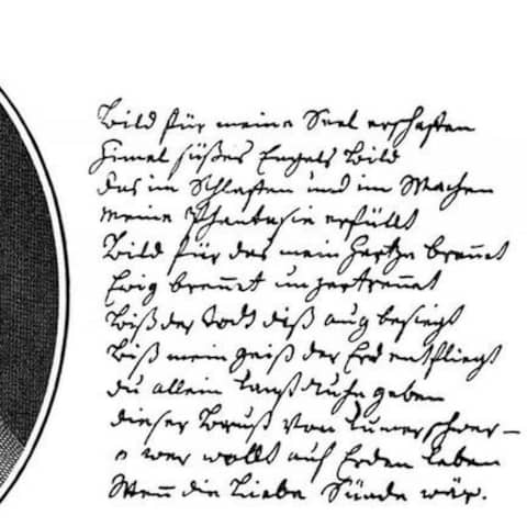 Historischer Druck, Kupferstich, 1774, Portrait und Handschrift von Christian Friedrich Daniel Schubart