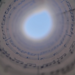 Spiralförmige Partitur, die einen Kreis mit schwarzem Hintergrund bildet