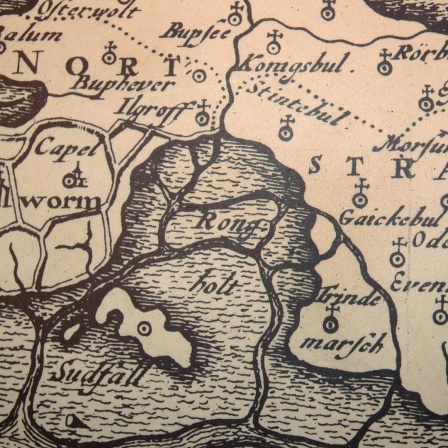 Eine Rekonstruktion der Karte von Rungholt aus dem Jahr 1652 von dem Karthographen Johannes Mejer