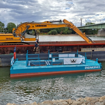 Müllfalle im Rhein bei Köln verankert