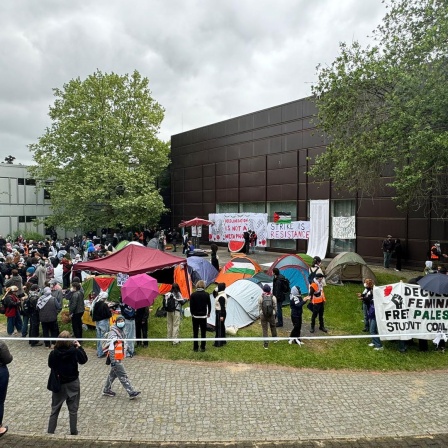 Studierende schlagen eine Pro-Palästina-Camp an der Freien Universität in Berlin auf.