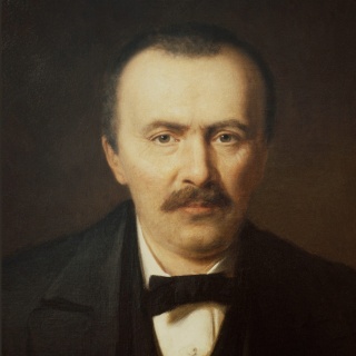 Gemälde zeigt das Porträt von Heinrich Schliemann