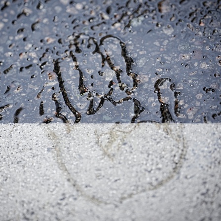 Der Handabdruck eines Klimaaktivisten der Letzten Generation ist auf einer Straße im Berliner Bezirk Schöneberg zu sehen (Bild: dpa / Kay Nietfeld)