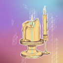 Gezeichnetes Motiv: zwei nebeneinander stehende, brennende Kerzen