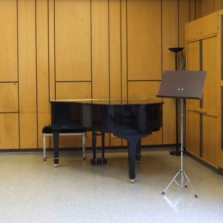 Flügel und Notenständer stehen in einer Musikschule (Bild: picture alliance / Igor Glinnik/Shotshop)