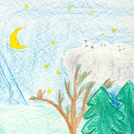 Ein von einem Kind gemaltes Bild zum Schlaflied "Wer hat die schönsten Schäfchen"
