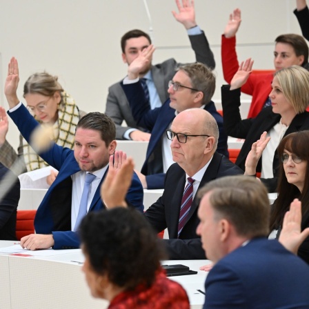 Mitglieder der SPD-Fraktion stimmen im brandenburger Landtag ab