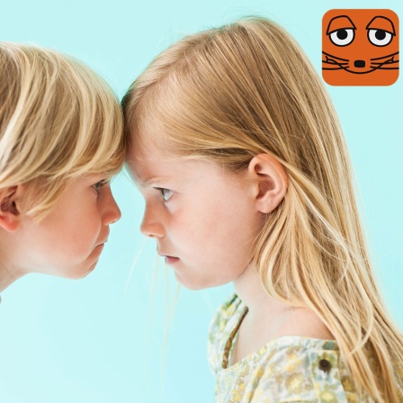 Ein Bruder und eine Schwester gucken sich böse an.