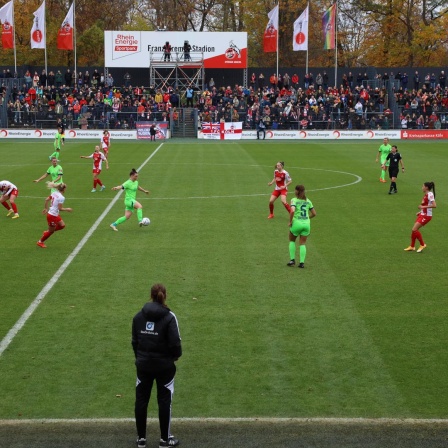 Volle Tribünen in der Frauen-Bundesliga, hier beim Spiel zwischen dem 1. FC Köln und dem VfL Wolfsburg.