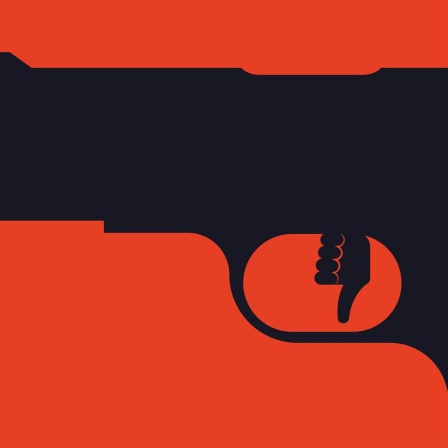 Illustration einer Pistole auf rotem Grund mit einem Dislike-Symbol an Stelle des Triggers.