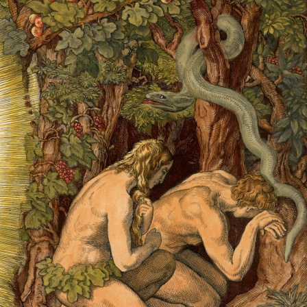 Adam und Eva verbergen sich vor dem Gesicht des Herrn.