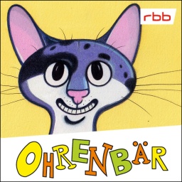 Bunte Zeichnung: ein schwarz-weiß-lilafarbener Katzenkopf (Quelle: rbb/OHRENBÄR/Karsten Teich)