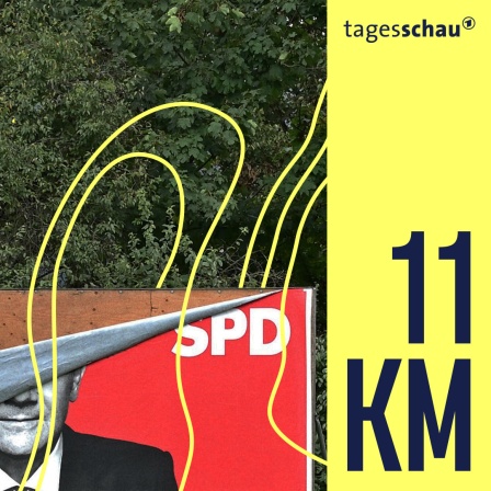 Ein SPD-Plakat mit einer Abbildung von Olaf Scholz. Das Plakat ist kaputt. 