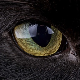 Leuchtendes Auge einer schwarzen Katze