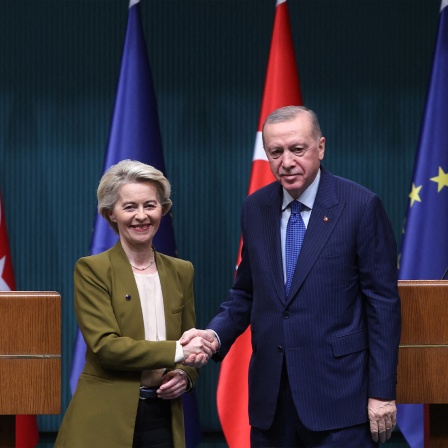 Erdogan und Von der leyen geben sich die Hand