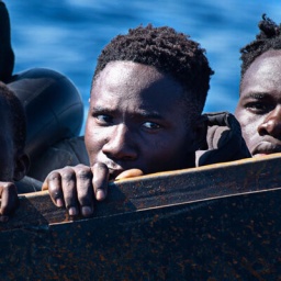 Köpfe von drei schwarzen Männer im Boot