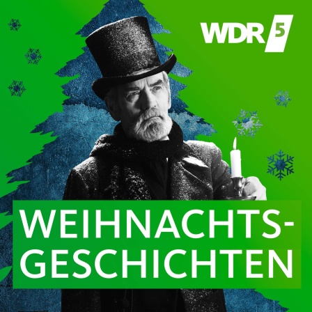 Viktorianisch gekleideter alter Mann mit Kerze vor Weihnachtbaum-Umriss