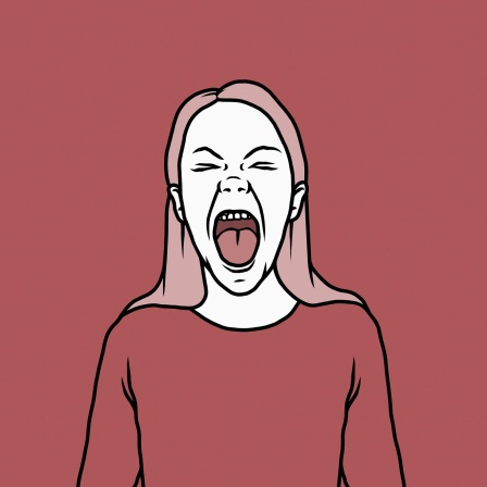 Illustration einer schreienden Person vor rotem Hintergrund.