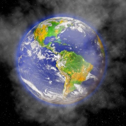 Konzeptuelle Illustration zur Globalen Erwärmung. Um die Erde vom Weltall aus gesehen scheint es zu dampfen. 