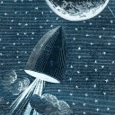 Illustration: Rakete und Mond