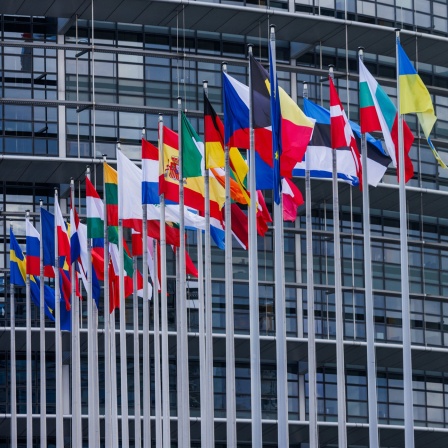 Flaggen vor dem EU-Parlament in Brüssel