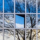 Baum spiegelt sich in Bürofassade mit geöffnetem Fenster (Bild: picture alliance / Zoonar)