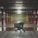Ein Einkaufswagen in einer verlassenen Tiefgarage