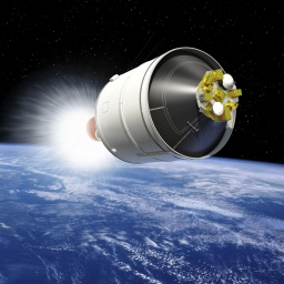 Die Oberstufe der Ariane 6 in der Erdumlaufbahn – beim Erstflug gab es ein Problem mit dem Wiederzünden der Triebwerke (Illustration). 