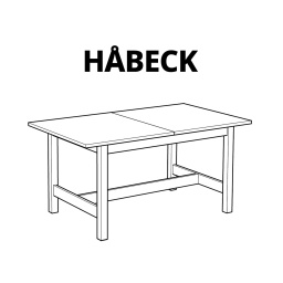 Eine Strichzeichnung von einem Küchentisch in der Anmutung einer IKEA-Montageanleitung mit dem Titel "Habeck"