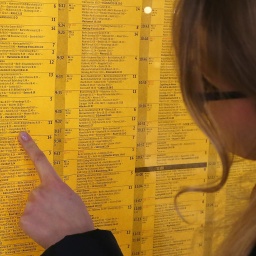 Kind betrachtet den Fahrplan der Deutschen Bahn