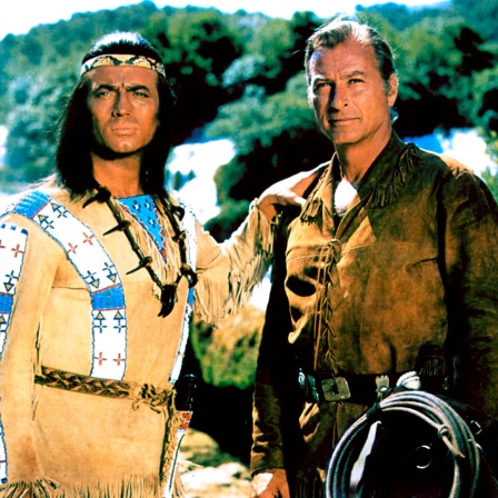 Die Schauspieler Pierre Brice und Lex Barker in ihren Rollen als Winnetou und Old Shatterhand