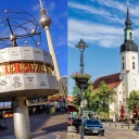 Collage: Alexanderplatz in Berlin/Marktplatz in Lübbenau (Bild: picture alliance)