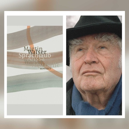 Der Schriftsteller Martin Walser mit dem Cover seines Buches &#034;Sprachlaub oder: Wahr ist, was schön ist&#034;