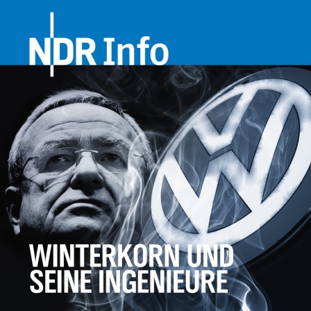 Der Kopf von Martin Winterkorn neben einem VW-Logo.