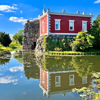 Dessau-Wörlitzer Gartenreich - Insel Stein mit künstlichem Vulkan und Villa Hamilton