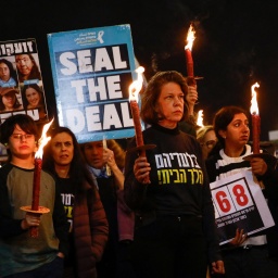 Protestaktion in Tel Aviv vor Abkommen zwischen Israel und der Hamas.