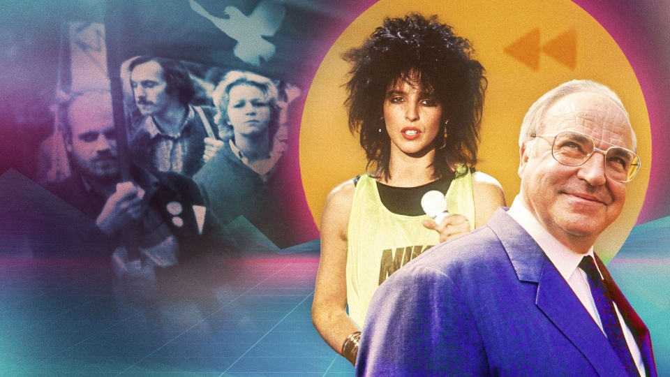 Bildmontage: Helmut Kohl, Sängerin Nena, Friedensbewegung, (Quelle: rbb/imago/United Archives/imago stock&people/picture alliance/teutopress/imageBROKER/ Colourbox.de/Bildschärfung mit KI)