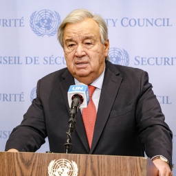 Antonio Guterres, Generalsekretär der Vereinten Nationen bei einem Pressestatement.