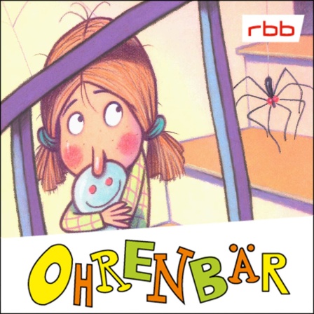 Bunte Zeichnung: ein Mädchen, ängstlich auf einer Treppe, daneben eine Spinne am Faden (Quelle: rbb/OHRENBÄR/Karsten Teich)