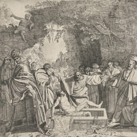 Anhebung des Lazarus, eine Zeichnung von Gerrit Bleker, Claes Jansz. Visscher (II) um 1622-1656.