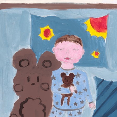 Ein von einem Kind gemaltes Bild zum Schlaflied "Schlaf, Baby, schlaf"