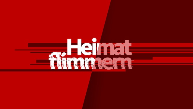 Der Schriftzug "Heimatflimmern" vor rotem Hintergrund.