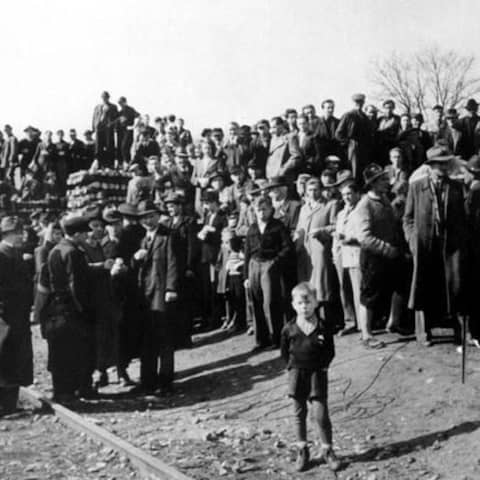 Vertriebene aus der Tschechoslowakei nach ihrer Ankunft auf dem Gebiet der Bundesrepublik